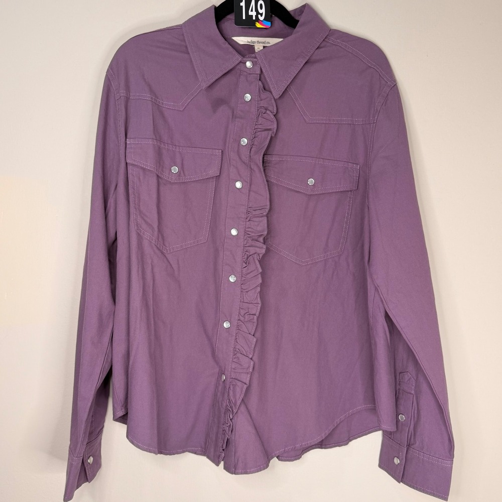 #155 INDIGO THREAD CO Western Ruffle Snap Shirt Sz. XL PTP: 19.5" - 21.5" Purple